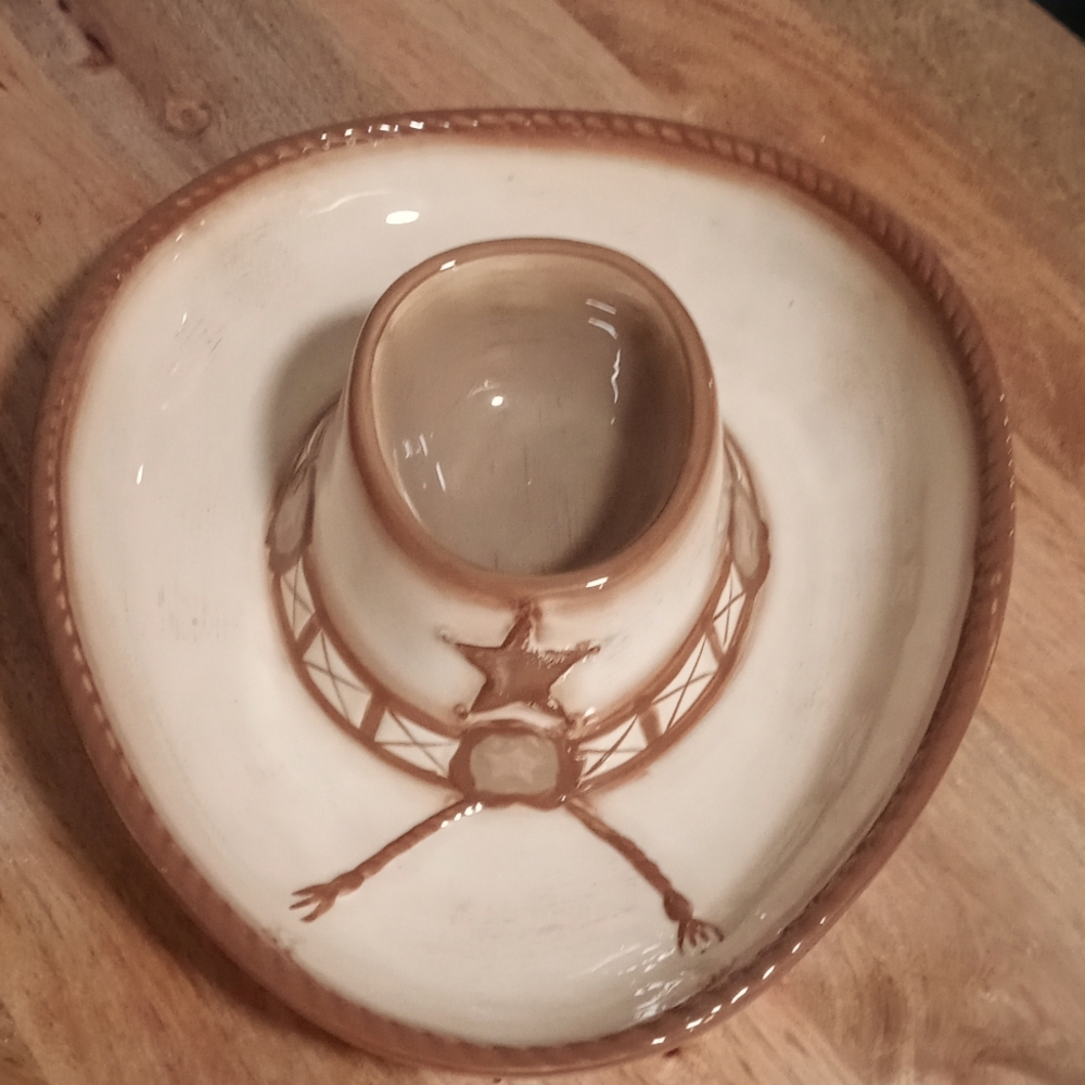 CLAY ART HAND PAINTED CHIP AND DIP PLATER